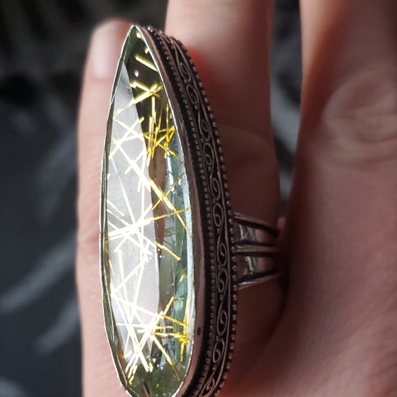 New Oversized Golden Rutile 925 Silver Ring. - Picture 9 of 16